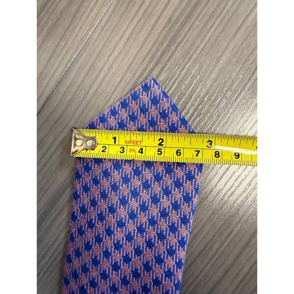 Tie Doctors Mens Blue Pink Houndstooth 100% Cotton Woven Necktie NWT - Picture 3 of 6